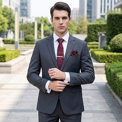 Men's Floral Pattern Tie Gift Set with Matching Pocket Square Cufflinks and Silver Tie Clip
