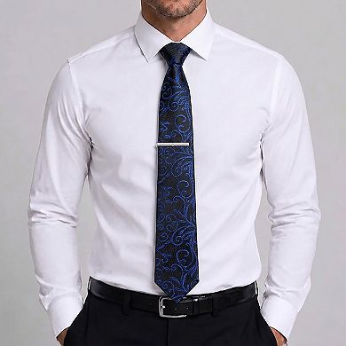 Men's Baroque Floral Tie Gift Set with Matching Pocket Square Cufflinks and Silver Tie Clip