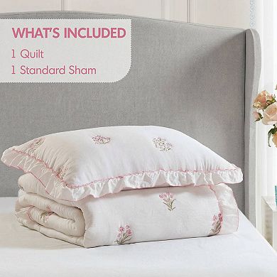 2-Piece Twin/Twin XL Sweet Layered Design Quilt Set with Emb on Face