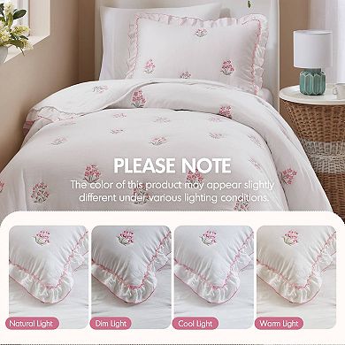 2-Piece Twin/Twin XL Sweet Layered Design Quilt Set with Emb on Face