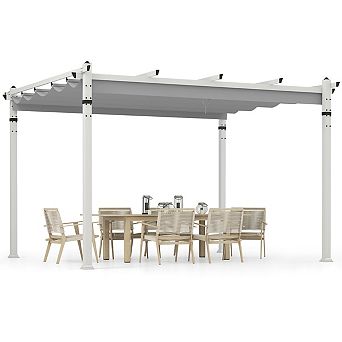 12 x 10 Foot Outdoor Pergola with Retractable Canopy and Aluminum Frame