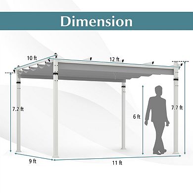 12 x 10 Foot Outdoor Pergola with Retractable Canopy and Aluminum Frame