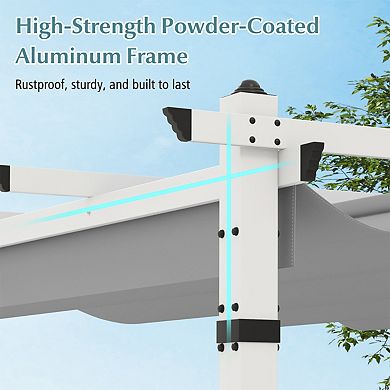 12 x 10 Foot Outdoor Pergola with Retractable Canopy and Aluminum Frame