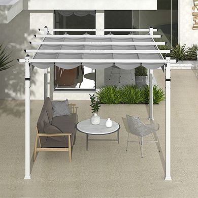 12 x 10 Foot Outdoor Pergola with Retractable Canopy and Aluminum Frame