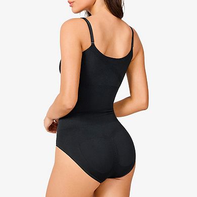 Nebility Women’s V-Neck Seamless Bodysuit Shapewear with Tummy Control Thong Body Shaper