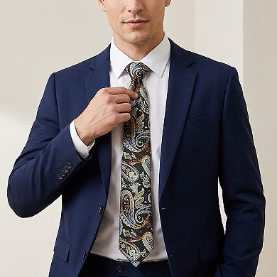 Men's Paisley Tie Gift Set with Matching Pocket Square Cufflinks and Silver Tie Clip