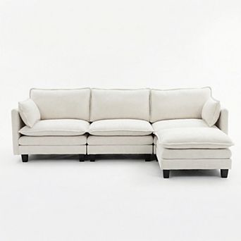 Modern 3-Seat Couch with Matching Ottoman, Built-in USB Ports and Side Pockets