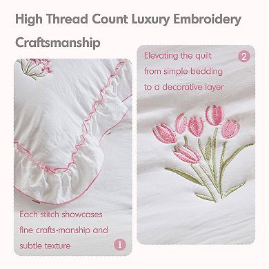 3-Piece Full/Queen Sweet Layered Design Quilt Set with Emb on Face