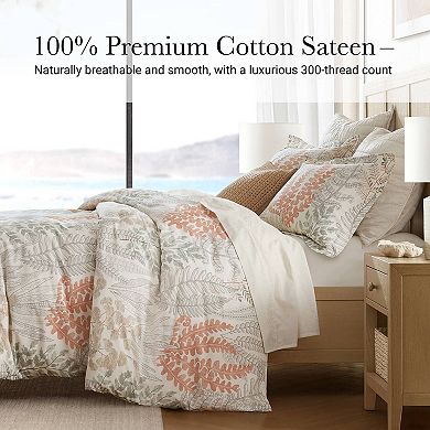 3-Piece Full/Queen Botanical Print Cotton Sateen Duvet Cover Set
