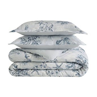 3 pc Full/Queen Botanical Print Cotton Sateen Duvet Cover Set