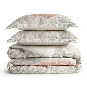 3 pc Full/Queen Botanical Print Cotton Sateen Duvet Cover Set