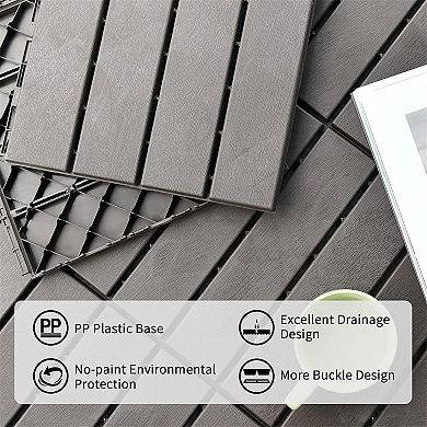 12x12 Inch Interlocking Deck Tiles Four Slat Plastic Outdoor Flooring All Weather for Balcony Patio