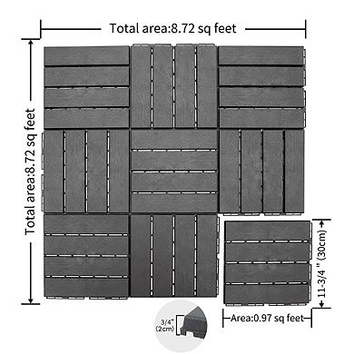12x12 Inch Interlocking Deck Tiles Four Slat Plastic Outdoor Flooring All Weather for Balcony Patio