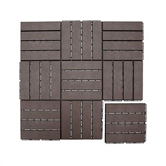 12x12 Inch Interlocking Deck Tiles Four Slat Plastic Outdoor Flooring All Weather for Balcony Patio