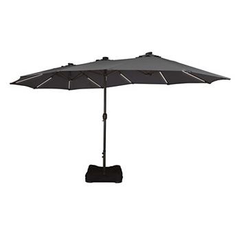 15FT Double-Head Patio Umbrella w/ Base, Solar Detachable Lights, Rectangular Crank