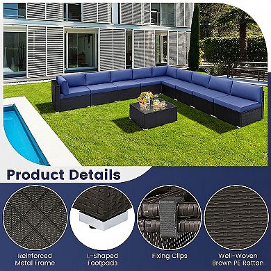 10 Piece Outdoor Wicker Conversation Set with Seat and Back Cushions