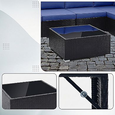 10 Piece Outdoor Wicker Conversation Set with Seat and Back Cushions