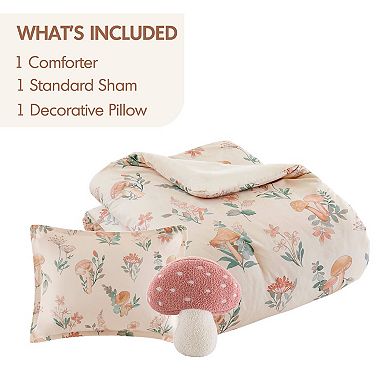 3- Piece Whimsical Twin/Twin XL Mushroom Garden Comforter Set
