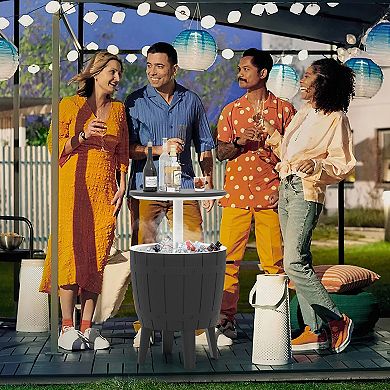 10 Gallon Outdoor Cooler Bar Table With Telescopic Top for Beer and Wine