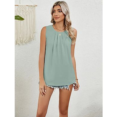 Women's Sleeveless Blouse Round Neck Casual Tank Summer Tops