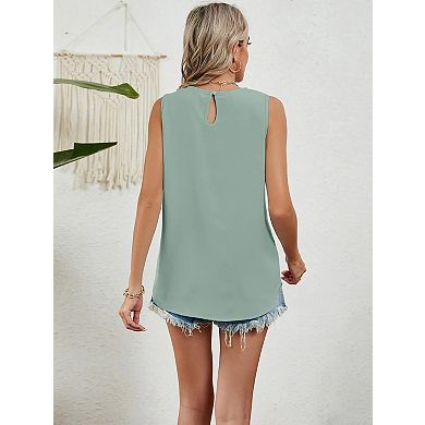 Women's Sleeveless Blouse Round Neck Casual Tank Summer Tops