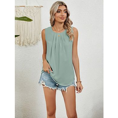 Women's Sleeveless Blouse Round Neck Casual Tank Summer Tops