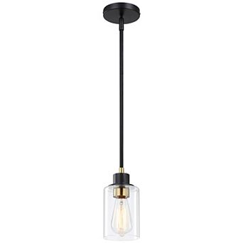 8.31 in Modern Black&Gold Glass Mini Pendant Light for Kitchen Island with Adjustable Rod