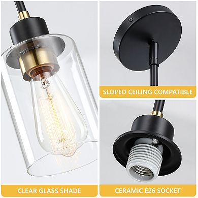 8.31 in. Modern Black&Gold Glass Mini Pendant Light for Kitchen Island with Adjustable Rod