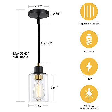 8.31 in. Modern Black&Gold Glass Mini Pendant Light for Kitchen Island with Adjustable Rod
