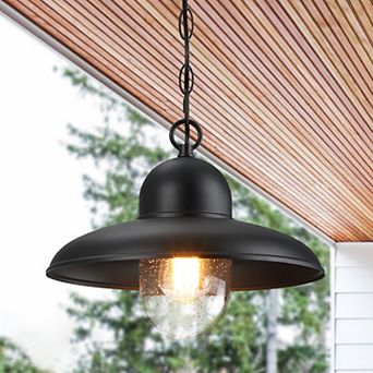 12 in Farmhouse Black Dome Pendant Light with Seeded Glass and Adjustable Hanging Chain，Damp rating