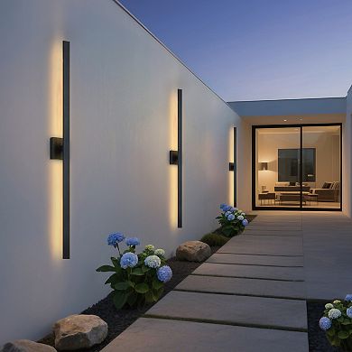 47 in. 2-Pack Modern Matte Black Outdoor LED Wall Lights,Weather Resistant Design