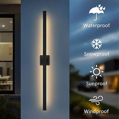 47 in. 2-Pack Modern Matte Black Outdoor LED Wall Lights,Weather Resistant Design