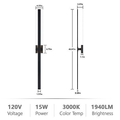 47 in. 2-Pack Modern Matte Black Outdoor LED Wall Lights,Weather Resistant Design