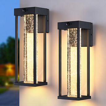 15.4 in 2-Pack Modern LED Motion Sensor Black Outdoor Wall Light with seeded Crystal