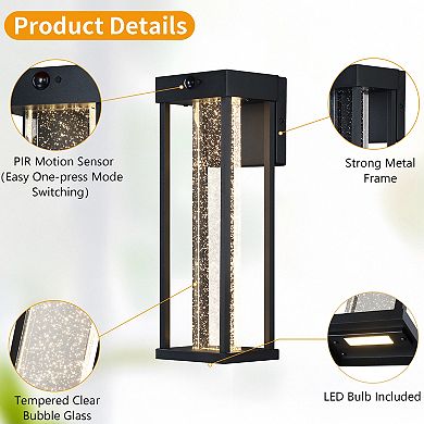 15.4 in. 2-Pack Modern LED Motion Sensor Black Outdoor Wall Light with seeded Crystal