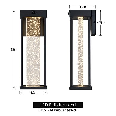15.4 in. 2-Pack Modern LED Motion Sensor Black Outdoor Wall Light with seeded Crystal