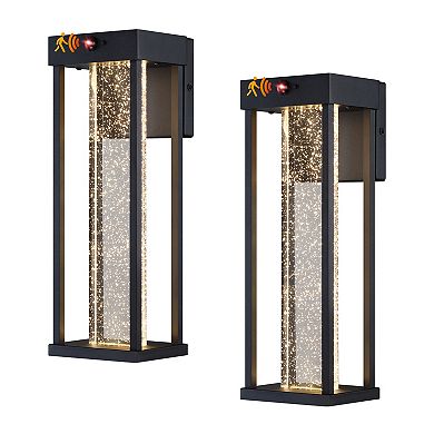 15.4 in. 2-Pack Modern LED Motion Sensor Black Outdoor Wall Light with seeded Crystal