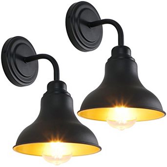 11.3 in 2-Pack Modern Farmhouse Black Barn Wall Lights with Metal Dome Shades for Batnroom，Bedside