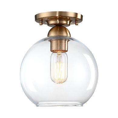 9.25 in. Modern Antique Brass Flush Mount Ceiling Light with Clear Glass Globe for Hallway