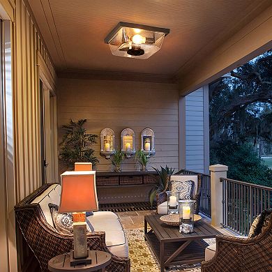 12.25 in. 2-Light Modern Farmhouse Motion Sensor Porch Ceiling Light with Seeded Glass