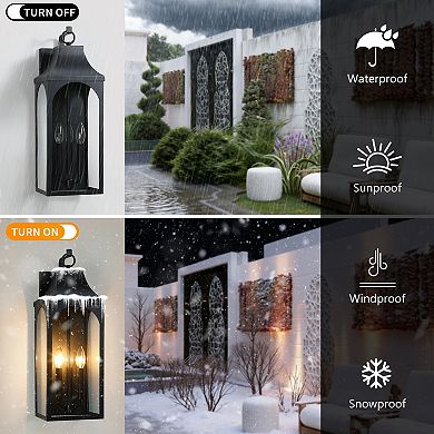 22.5 in. 3-Light Modern Farmhouse Matte Black Outdoor Wall Lantern with Clear Glass