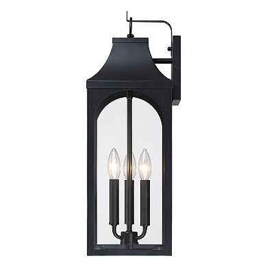 22.5 in. 3-Light Modern Farmhouse Matte Black Outdoor Wall Lantern with Clear Glass
