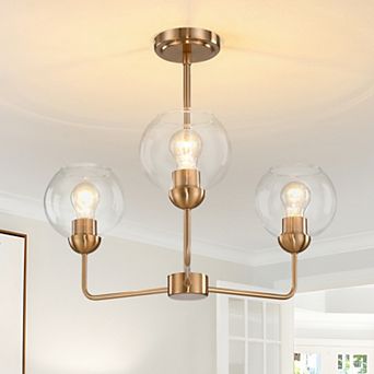 15.75 in 3-Light Modern Antique Brass Chandelier with Clear Glass Globe Shades for Dining Room
