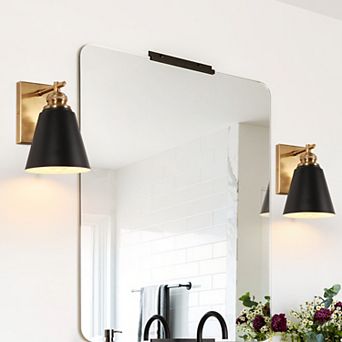 8.7 in 2-Pack Black and Antique Brass Bathroom Vanity Wall Lights with Metal Cone Shades