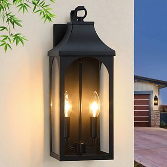 17 in 2-Light Modern Farmhouse Outdoor Wall Lantern with Clear Glass，weather resistant
