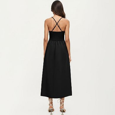 Women's Sleeveless Maxi Dress with Cutout Front and Smocked Back