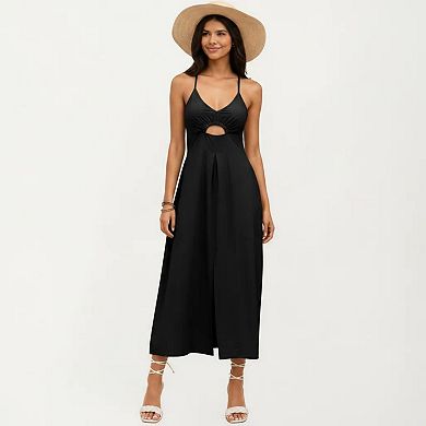 Women's Sleeveless Maxi Dress with Cutout Front and Smocked Back