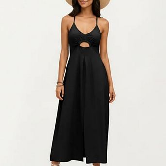 Women's Sleeveless Maxi Dress with Cutout Front and Smocked Back