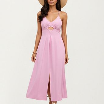 Women's Sleeveless Maxi Dress with Cutout Front and Smocked Back