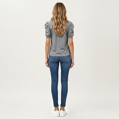 Women's Short Sleeve Puff Sleeve Knit Top with Crew Neck and Soft Textured Fabric